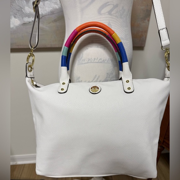 Liz Claiborne Handbags - LIZ CLAIBORNE Large Tote, Crossbody or Shoulder white, rainbow colored handles